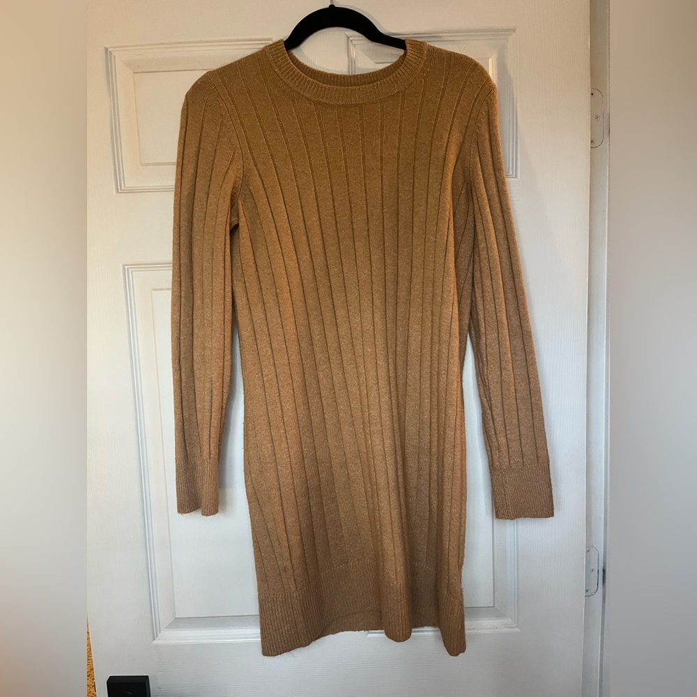 GAP Tan Long Sleeve Ribbed Sweater Dress